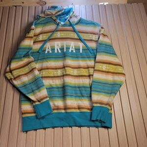 Ariat ReAL Mens Serape Print Hoodie Turquoise Gold Southwestern Logo  M